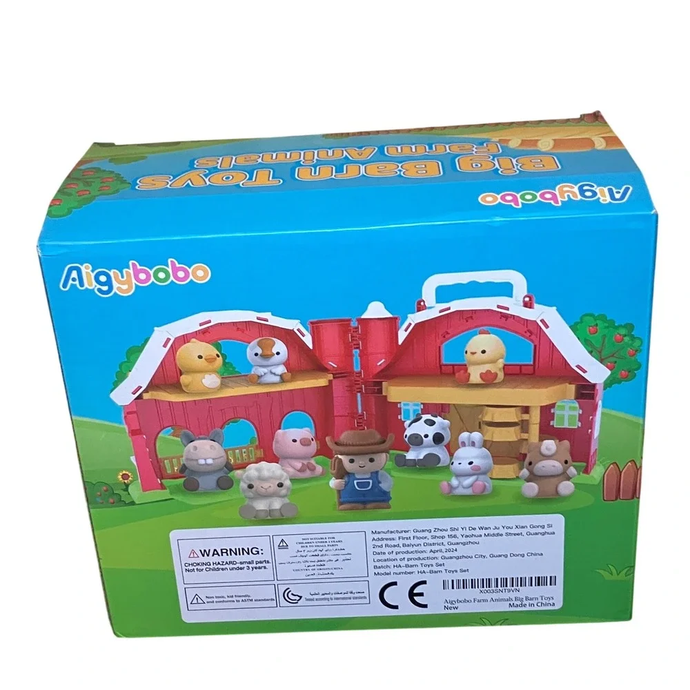 Aigybobo Big Barn Toys Farm Animals Kids 12m+ Red New 11pc Playset HA-Barn Toys